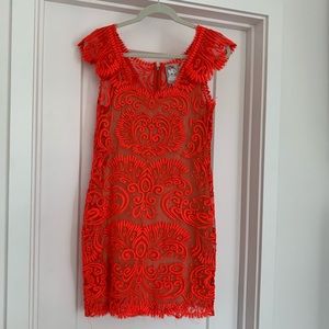 Yoana Baraschi electric orange lace dress